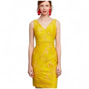 MAEVE / ANTHROPOLOGIE Yellow Pink Gardenia Lace Overlay Sheath Dress - Size 6